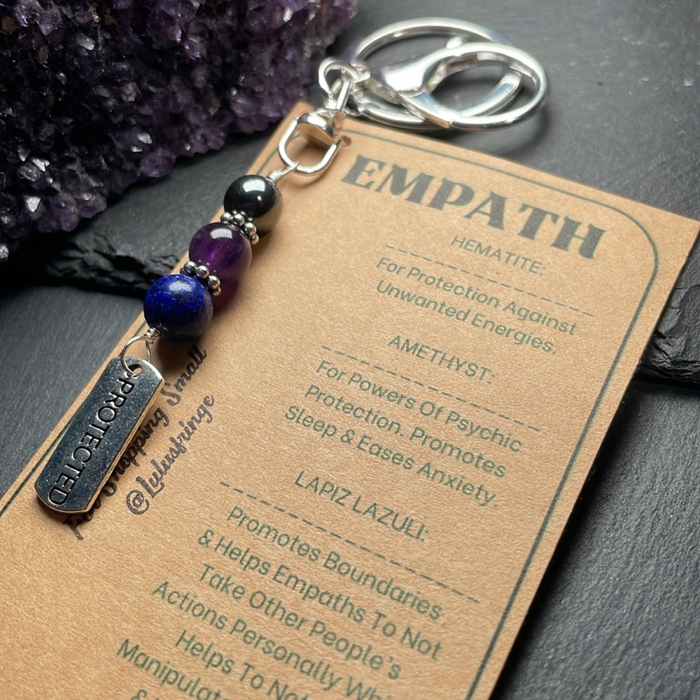 Hand Crafted Empath Protection Keychain with Purple Amethyst, Lapis Lazuli - Picture 5 of 7